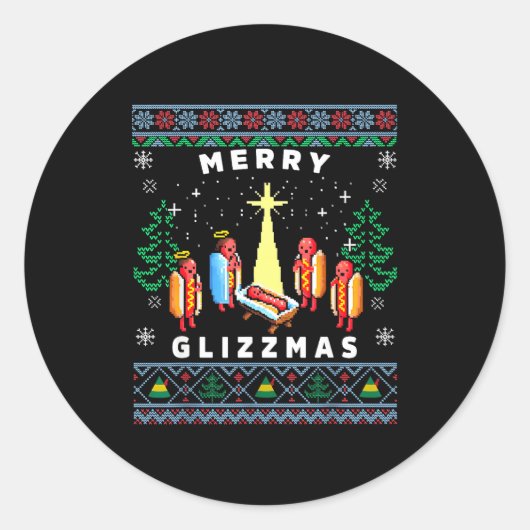Merry Glizzmas Funny Ugly Christmas Sweater Glizzy ラウンドシール (正面)