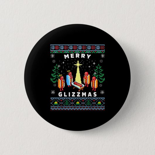 Merry Glizzmas Funny Ugly Christmas Sweater Glizzy 缶バッジ (正面)