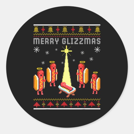 Merry Glizzmas Hot Dog Funny Ugly Christmas Sweate ラウンドシール (正面)