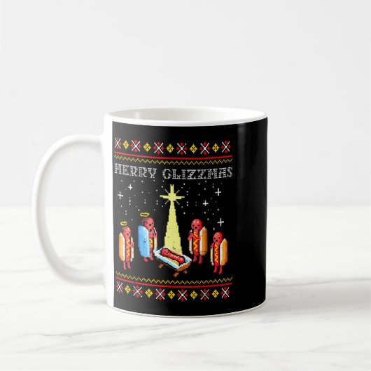 Merry Glizzmas Ugly Christmas Sweater Funny Hot Do コーヒーマグカップ (左)