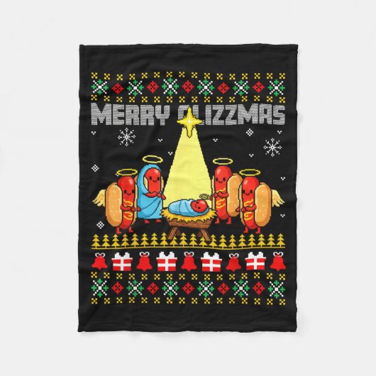Merry Glizzmas Ugly Christmas Sweaters Hot Dogs Xm フリースブランケット (正面)
