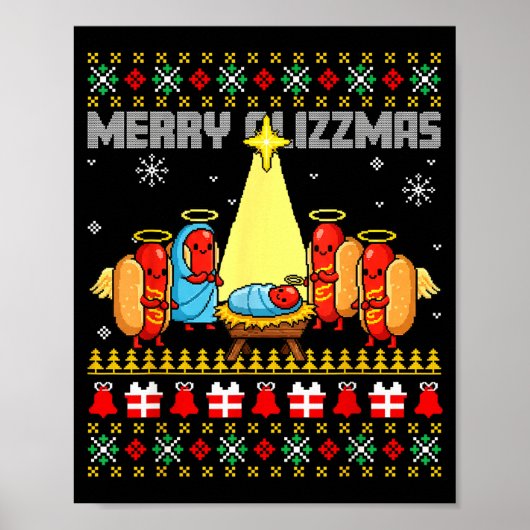 Merry Glizzmas Ugly Christmas Sweaters Hot Dogs Xm ポスター (正面)