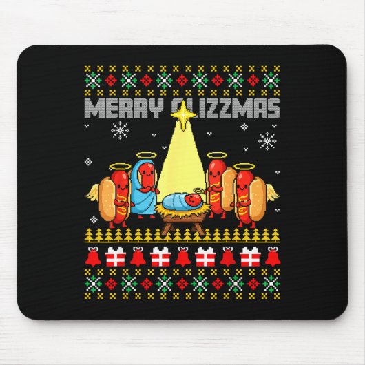 Merry Glizzmas Ugly Christmas Sweaters Hot Dogs Xm マウスパッド (正面)
