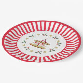 Merry-go-round Christmas Plate Red and White ペーパープレート (アングル)
