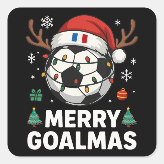 Merry Goalmas France - Funny Soccer Christmas スクエアシール (正面)