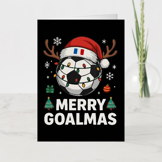 Merry Goalmas France - Funny Soccer Christmas 箔シーズンカード (正面)