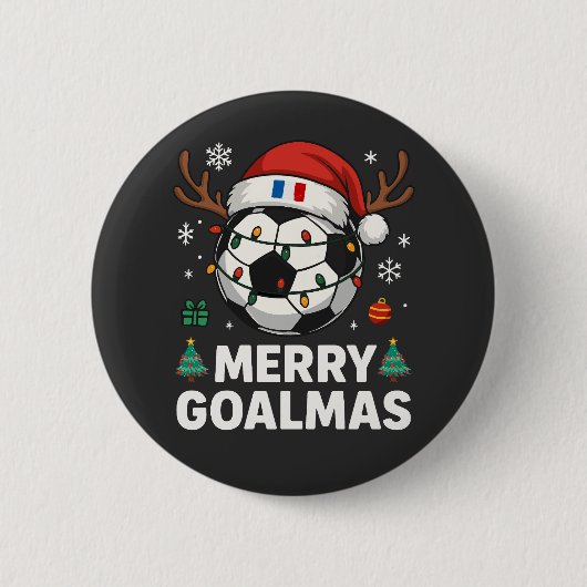 Merry Goalmas France - Funny Soccer Christmas 缶バッジ (正面)