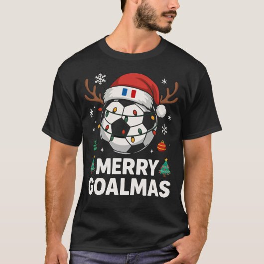 Merry Goalmas France - Funny Soccer Christmas Tシャツ (正面)