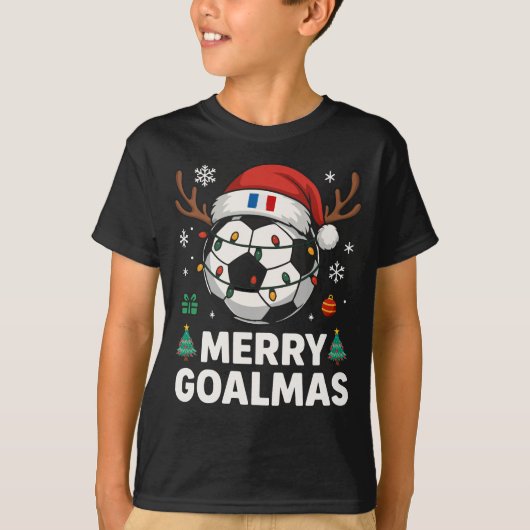 Merry Goalmas France - Funny Soccer Christmas Tシャツ (正面)