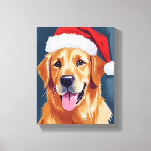 Merry Golden Retriever | Santa Hat Dog Christmas キャンバスプリント (正面)