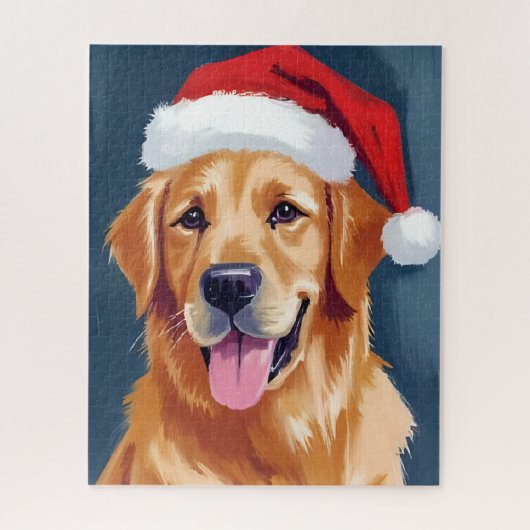 Merry Golden Retriever | Santa Hat Dog Christmas ジグソーパズル (縦)