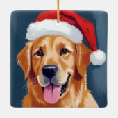 Merry Golden Retriever | Santa Hat Dog Christmas セラミックオーナメント (裏面)