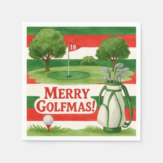 'Merry Golfmas!' Golfers Cheerful Christmas Preppy スタンダードカクテルナプキン (正面)