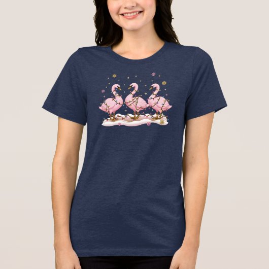 Merry Goose Escapade Pink Christmas Lights Gift トライブレンドＴシャツ (正面)