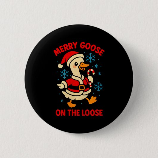 Merry Goose On The Loose Silly Christmas Holiday F 缶バッジ (正面)