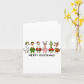 Merry Goosemas Funny Christmas Geese In Costumes カード (黄色い花)