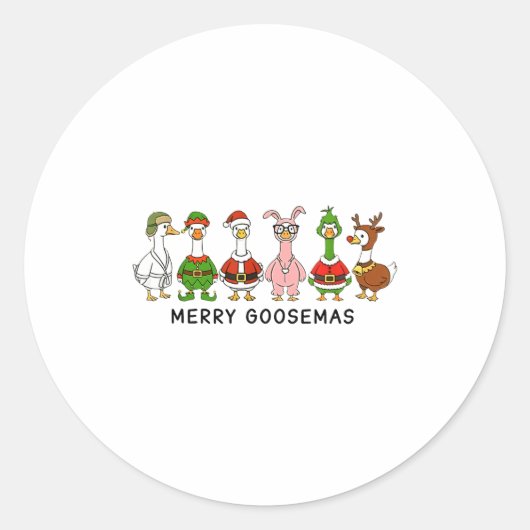 Merry Goosemas Funny Christmas Geese In Costumes  ラウンドシール (正面)