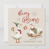 Merry Goosemas | Whimsical Goose Christmas Holiday シーズンカード (正面)