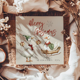 Merry Goosemas | Whimsical Goose Christmas Holiday シーズンカード