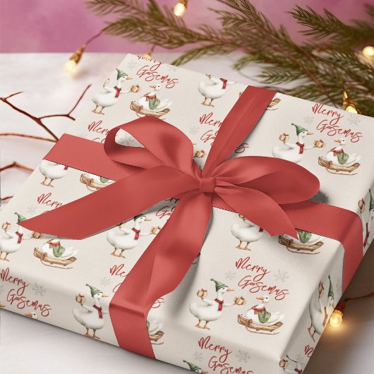 Merry Goosemas | Whimsical Goose Christmas Holiday ラッピングペーパー