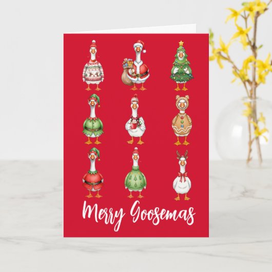 Merry Goosman Christmas Goose Holiday カード (黄色い花)