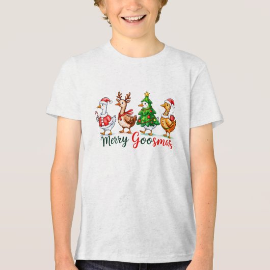 Merry Goosmas Christmas Funny Goose Tri-Blend Shir トライブレンドTシャツ (正面)