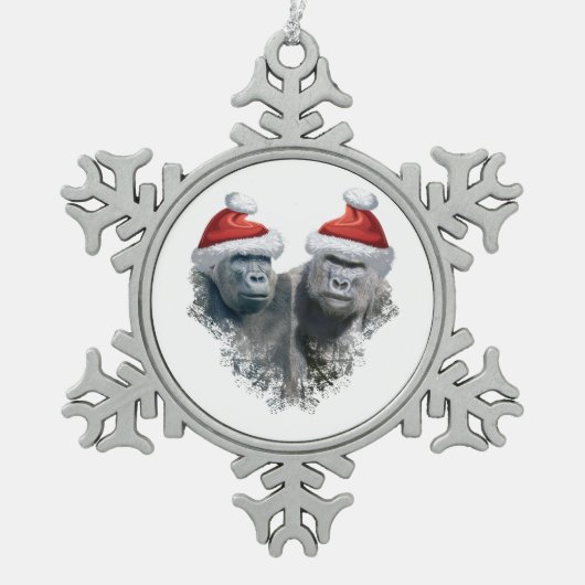 Merry Gorilla Christmas スノーフレークピューターオーナメント (正面)