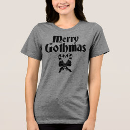 Merry Gothmas Black and White Candy Cane Heart トライブレンドＴシャツ