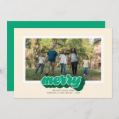 Merry Green Retro Script Christmas Photo シーズンカード (正面/裏面)