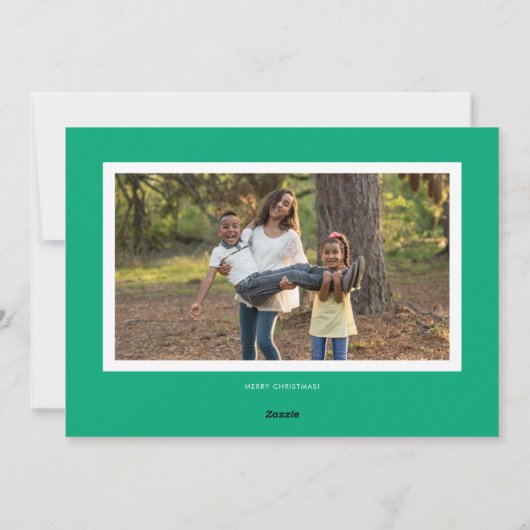 Merry Green Retro Script Christmas Photo シーズンカード (裏面)