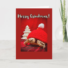 Merry Grinchmas baby sulcata tortoise in a red hat カード