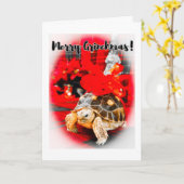Merry Grinchmas baby sulcata tortoise with red bow カード (黄色い花)