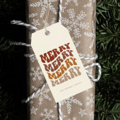 Merry Groovy Wavy Brown Typography Christmas ギフトタグ