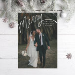 Merry Hand Lettering Wedding Photo シーズンカード<br><div class="desc">Original hand-lettered Merry with editable "and married". Customize further to add more text or more photos to the back side.</div>