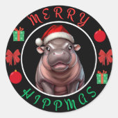 Merry Hippmas: Moo Deng Christmas Design ラウンドシール (正面)