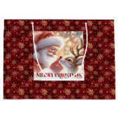 Merry Holiday Santa Claus Rudolph Gift Bag ラージペーパーバッグ (正面)