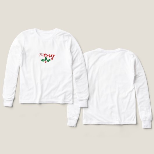 Merry Holly Christmas Long Sleeve Shirt | Classic  (デザイン 正面＆背面)