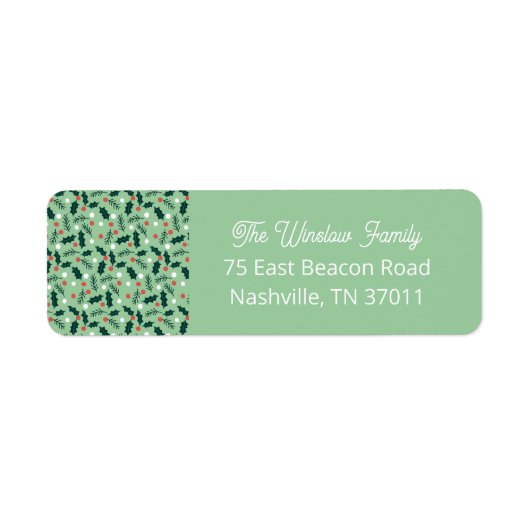 Merry Holly Days Return Address Label (Green) ラベル (正面)