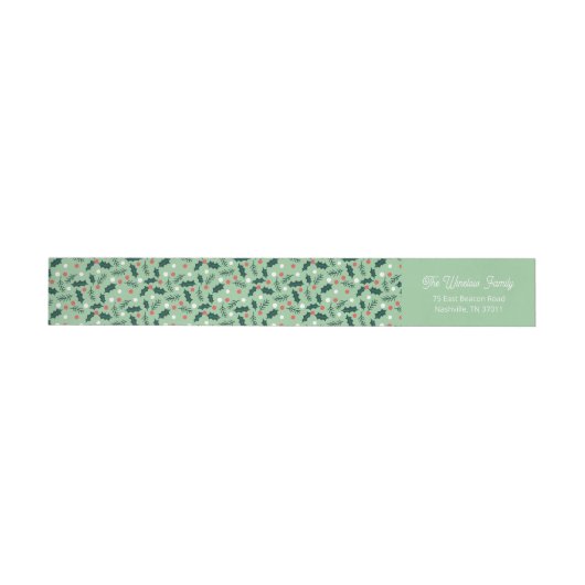 Merry Holly Days Wrap Return Address Label (Green) ラップアラウンドラベル (単一)