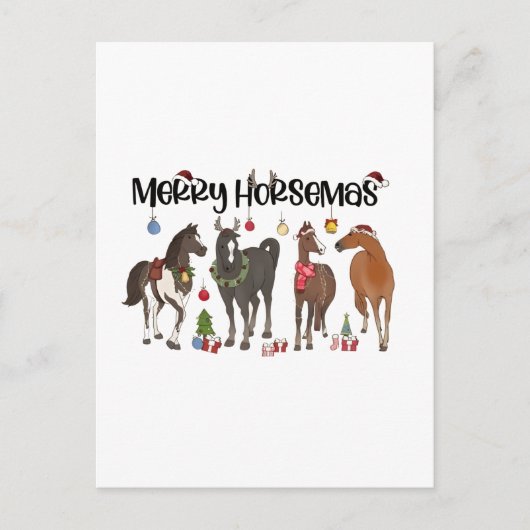 Merry Horsemas Horse Flower Christmas Equine 案内ポストカード (正面)