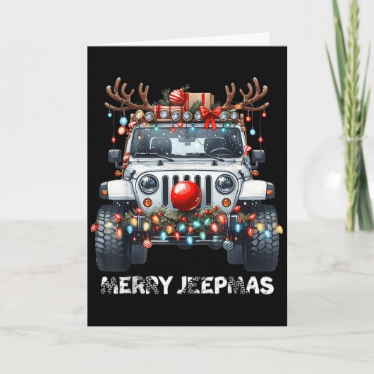 Merry Jeepmas Ugly Light Reindeer Christmas  カード (正面)