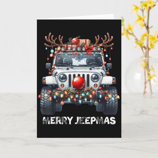 Merry Jeepmas Ugly Light Reindeer Christmas  カード (黄色い花)