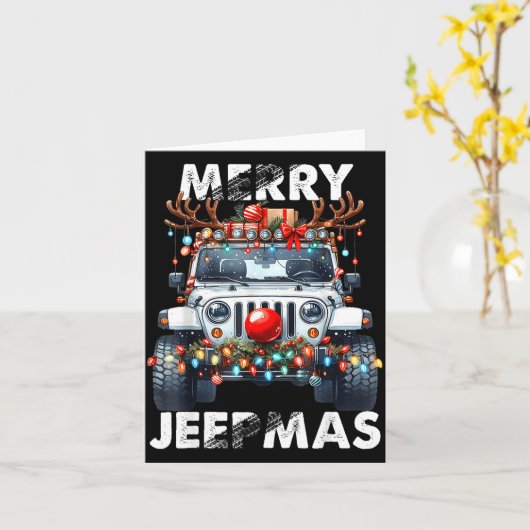Merry Jeepmas Ugly Light Reindeer Christmas  カード (黄色い花)