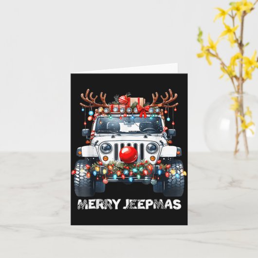 Merry Jeepmas Ugly Light Reindeer Christmas  カード (黄色い花)