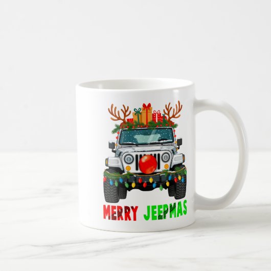 Merry Jeepmas Ugly Light Reindeer Christmas コーヒーマグカップ (右)