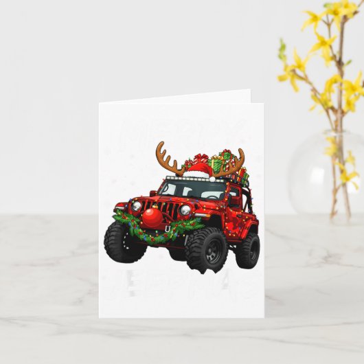 Merry Jeepmas Ugly Light Reindeer Christmas Funny  カード (黄色い花)