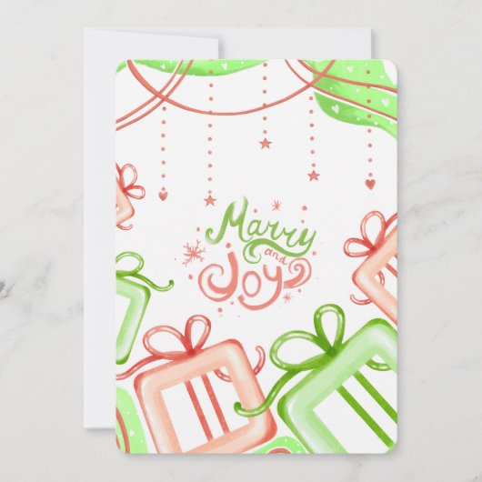 Merry Joy Christmas Greetings with Gifts Design シーズンカード (正面)