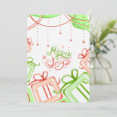 Merry Joy Christmas Greetings with Gifts Design シーズンカード (スタンド正面)