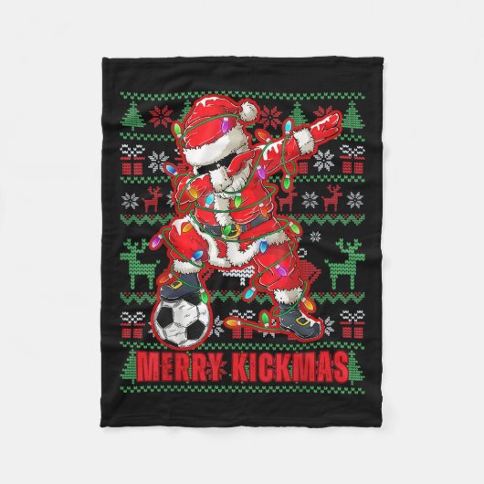 Merry Kickmas Christmas Soccer Ball Ugly Youth Swe フリースブランケット (正面)