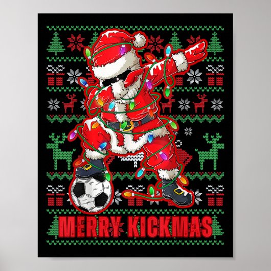 Merry Kickmas Christmas Soccer Ball Ugly Youth Swe ポスター (正面)